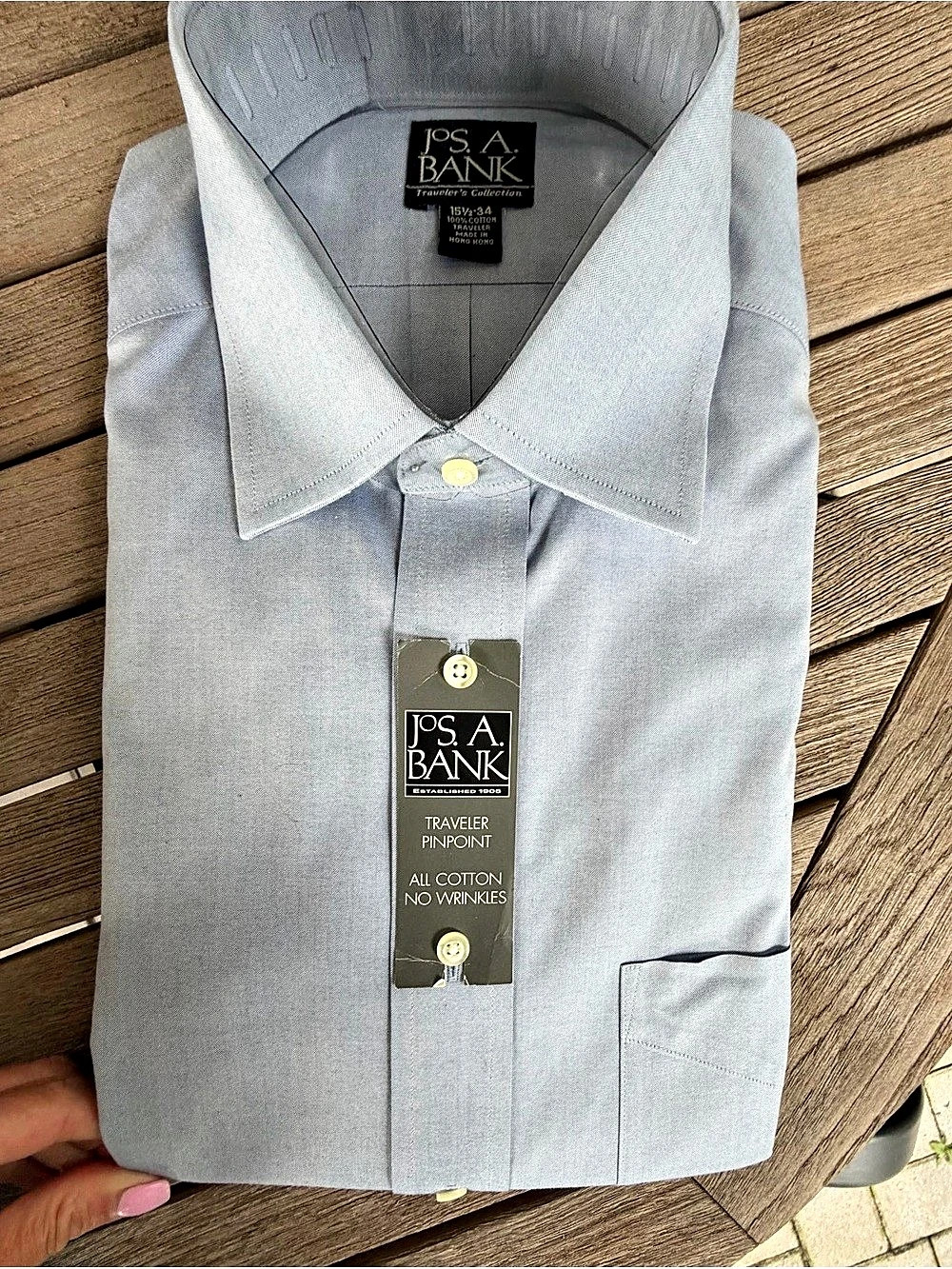 Jos. A. Bank Traveler Pinpoint Dress Shirt Blue Gray 15½–34 NWT